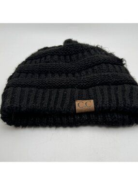 C.C Beanie Hat Women's Black Cable Knit Ribbed Acrylic Winter Warm OSFM